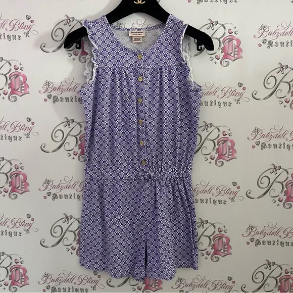 Juicy couture romper one piece purple white gold buttons ruffle frill sleeves - Picture 8 of 9